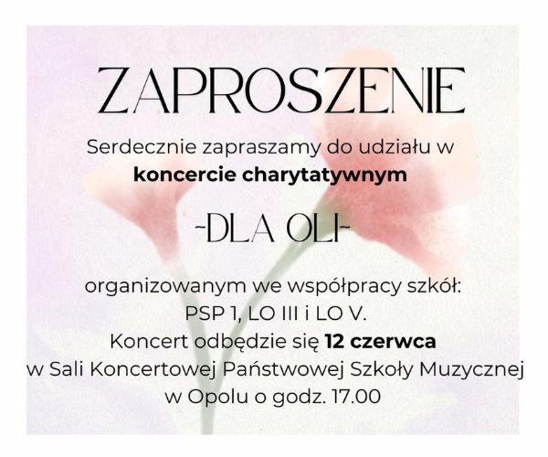 Koncert charytatywny 12 czerwca. DLA OLI.